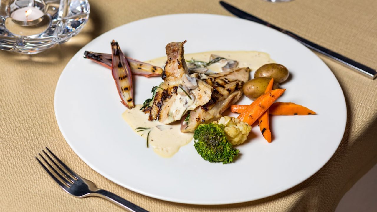 Delicious seafood up close with vegetables