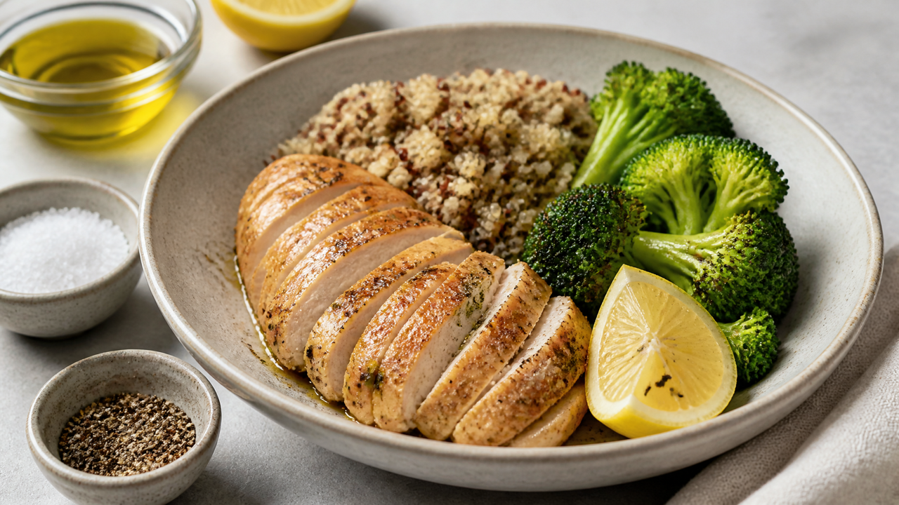 Gewürztes Hühnchen und Quinoa Schüssel