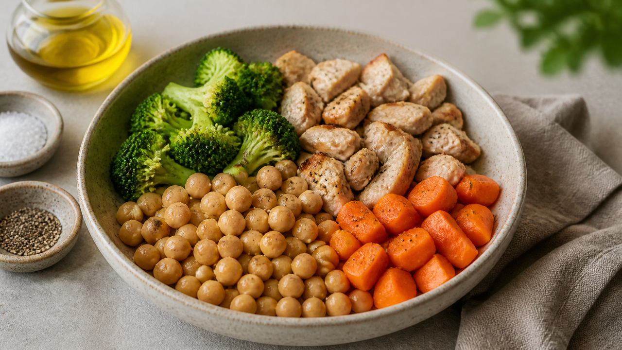 Proteinreicher Kichererbsen- und Gemüsesalat