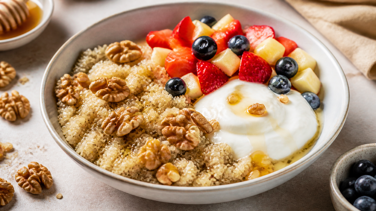 Proteinreicher Quinoa-Frühstücksbrei