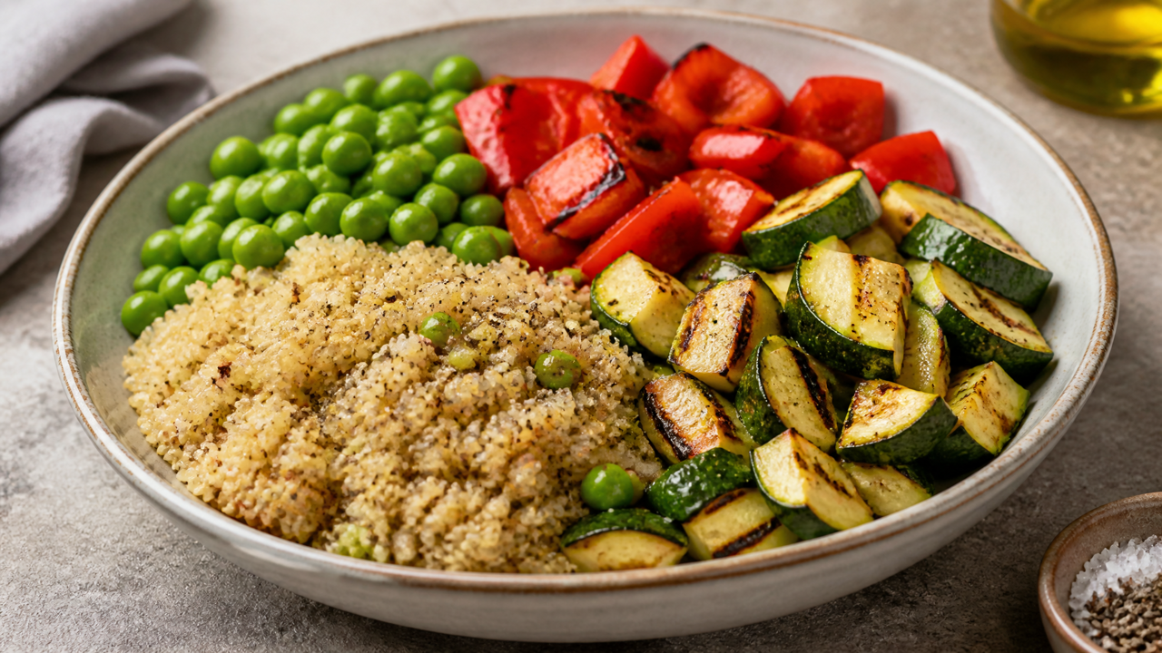 Geist-Anregende Quinoa und Gegrilltes Gemüse Schale