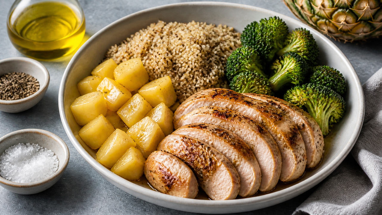Ananas-Hühnchen-Quinoa-Bowl