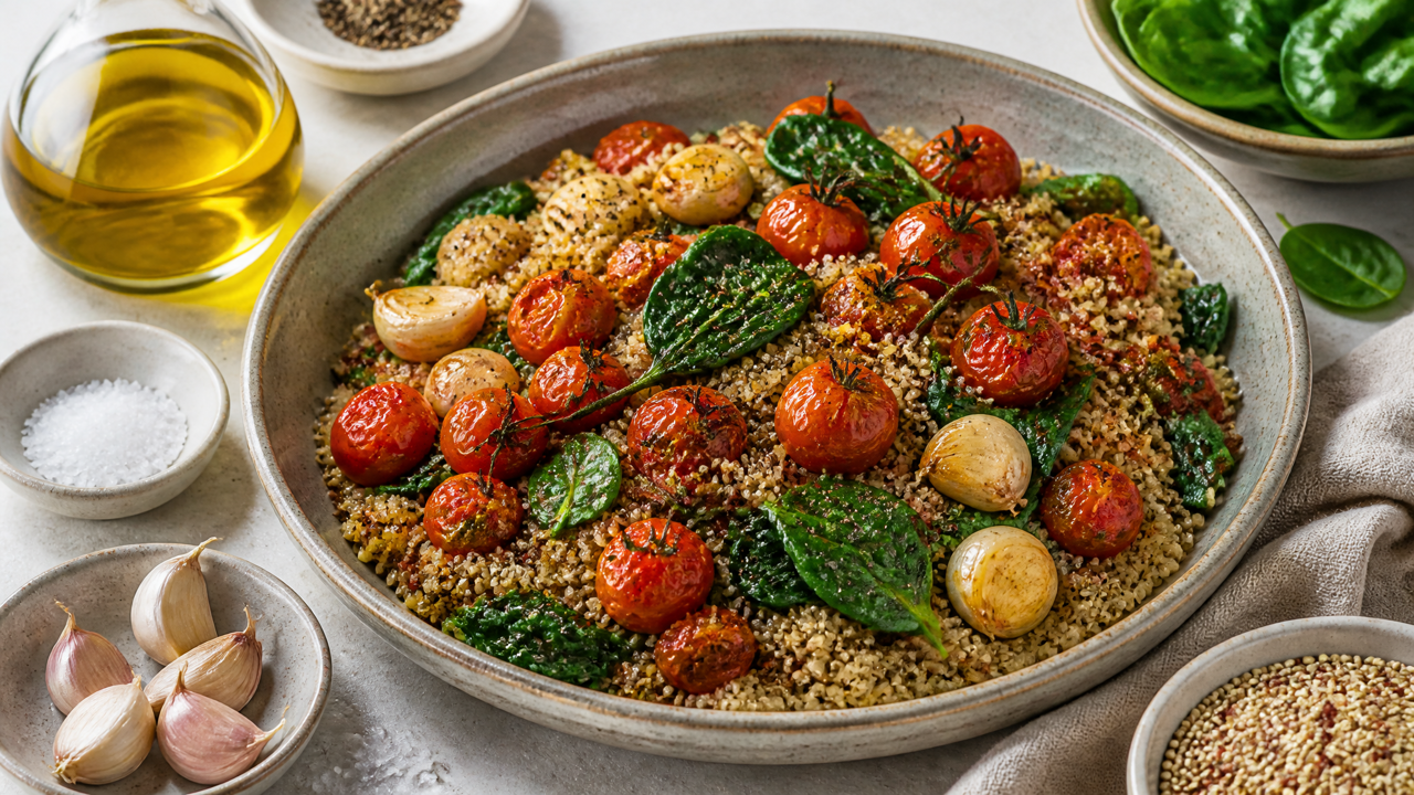 Knoblauch gebackene Quinoa Schüssel