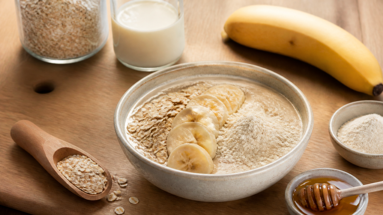 Nahrhaftes Bananen- und Haferprotein-Mix