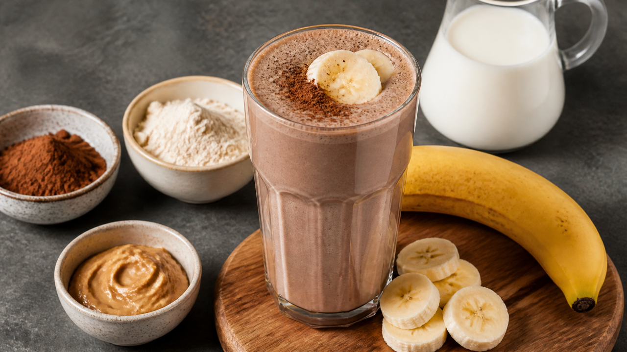 Proteinreicher Schokoladen-Bananen-Shake