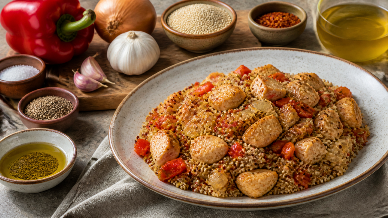 Gewürztes Hühnchen und Quinoa Mischung
