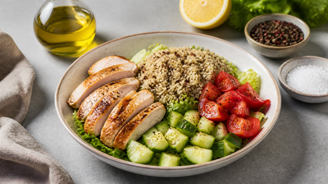 Ausgew salat mit Hühnchen und Quinoa