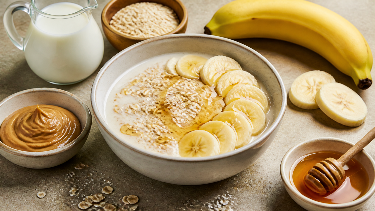 Nahrhafte Bananen- und Haferenergie-Mischung