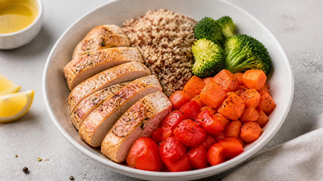 Buntes Hühnchen- und Quinoa-Bowl