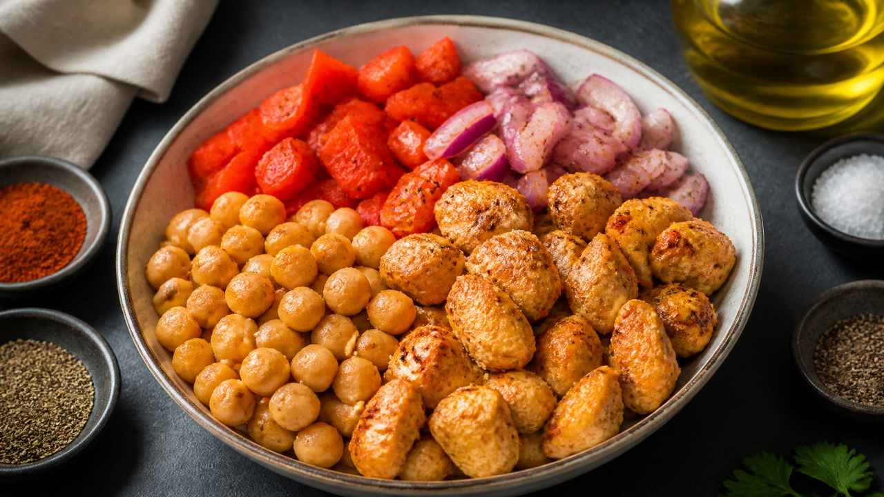 Würziges Hähnchen und Kichererbsen-Bowl