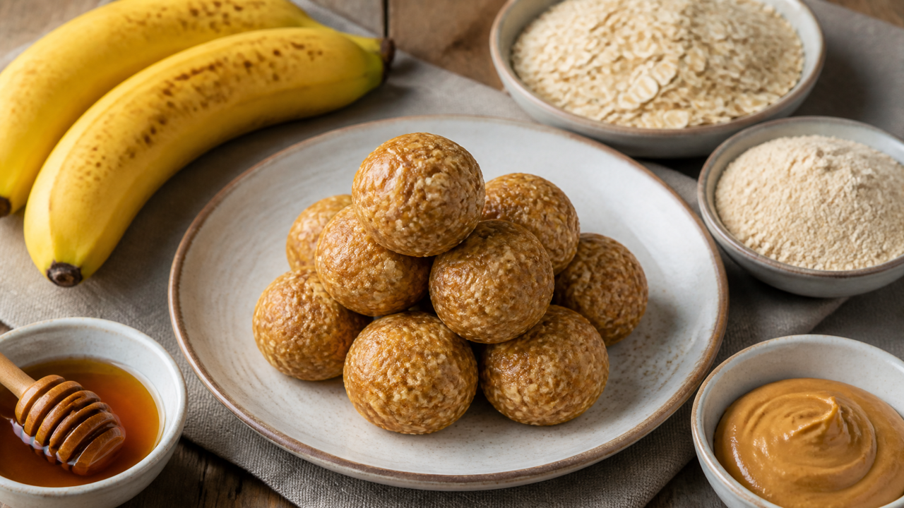 Hohe Protein-Bananen- & Hafer-Energiebällchen