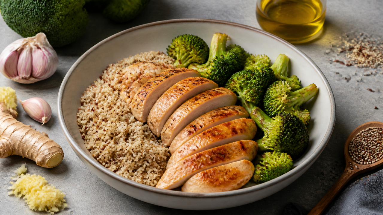 Ingwer-Hühnchen und Quinoa-Schale