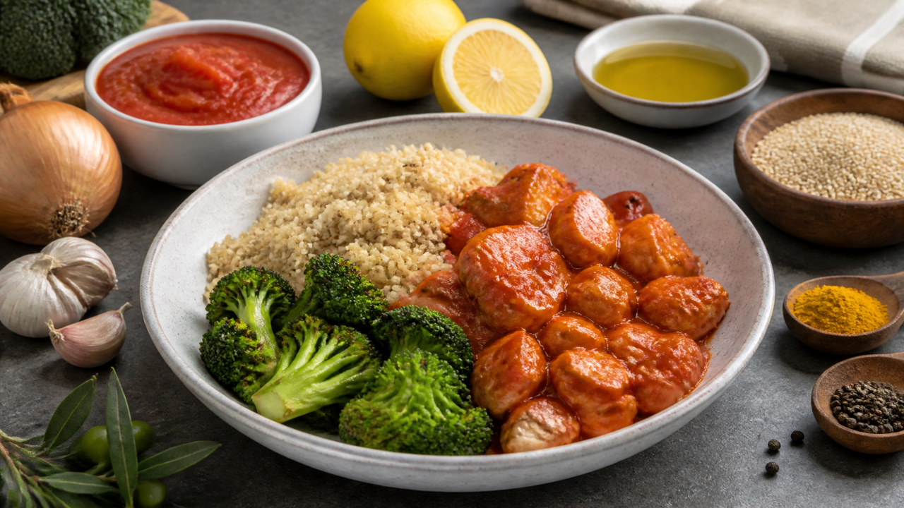 Soßiges Hühnchen und Quinoa Schüssel