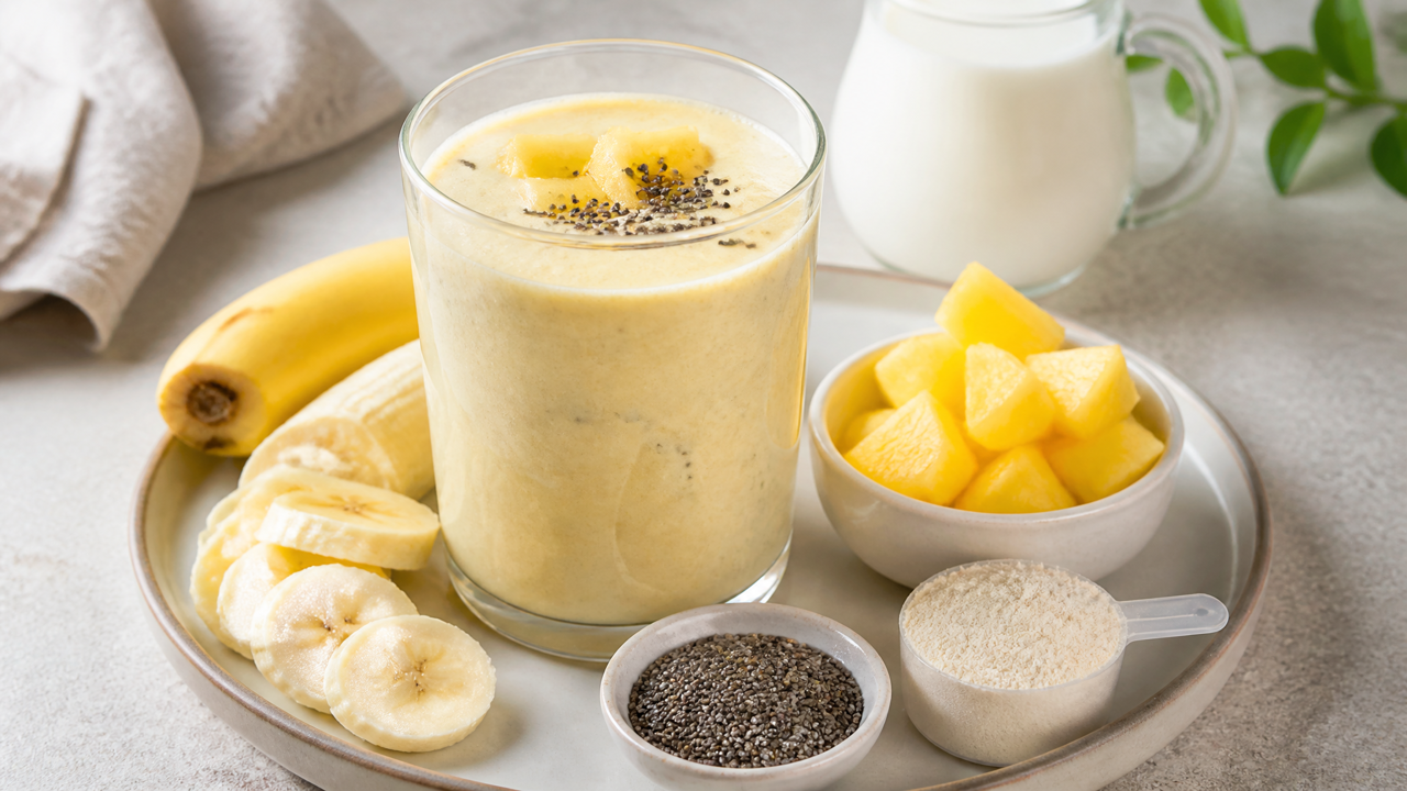 Tropischer Fruchtprotein-Shake
