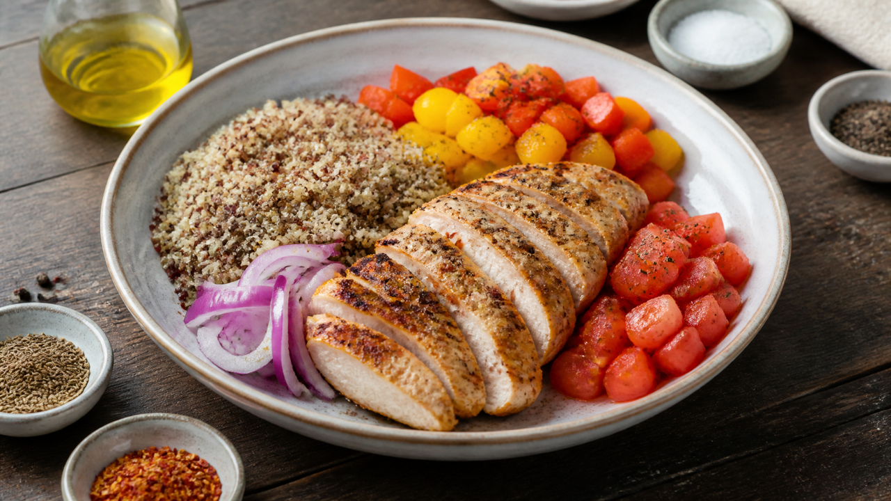 Würzige Hähnchen-Quinoa-Schüssel