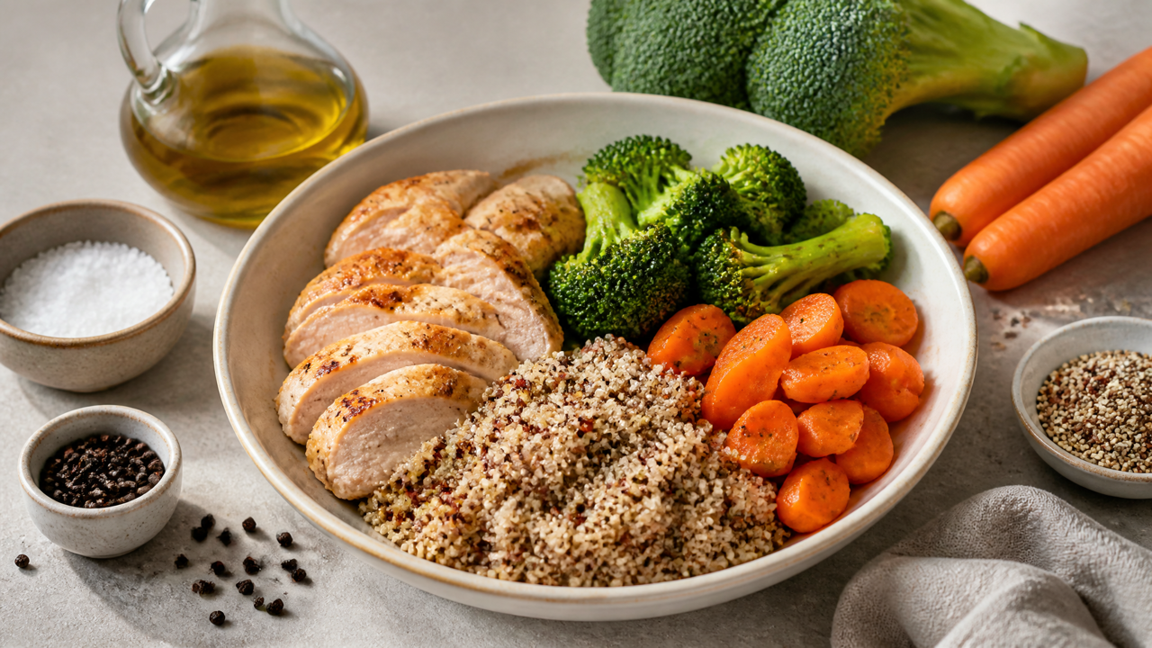 Hähnchen-Quinoa-Gemüse-Schüssel