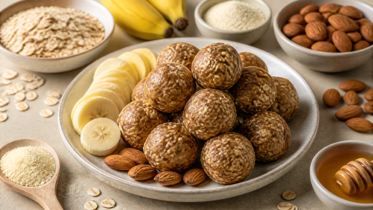 Nuss- und Protein gefüllte Haferbälle