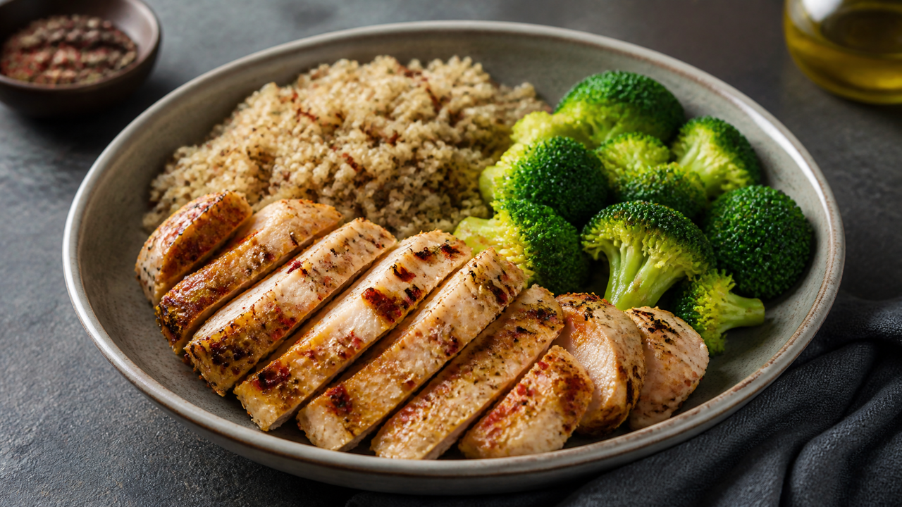 Würzige proteinreiche Hähnchen-Quinoa-Schüssel