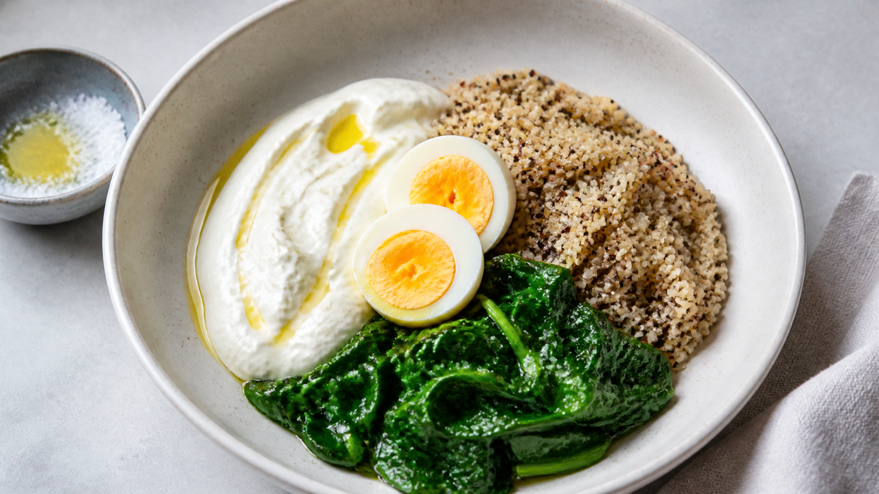Nährende Quinoa und Spinat Schüssel
