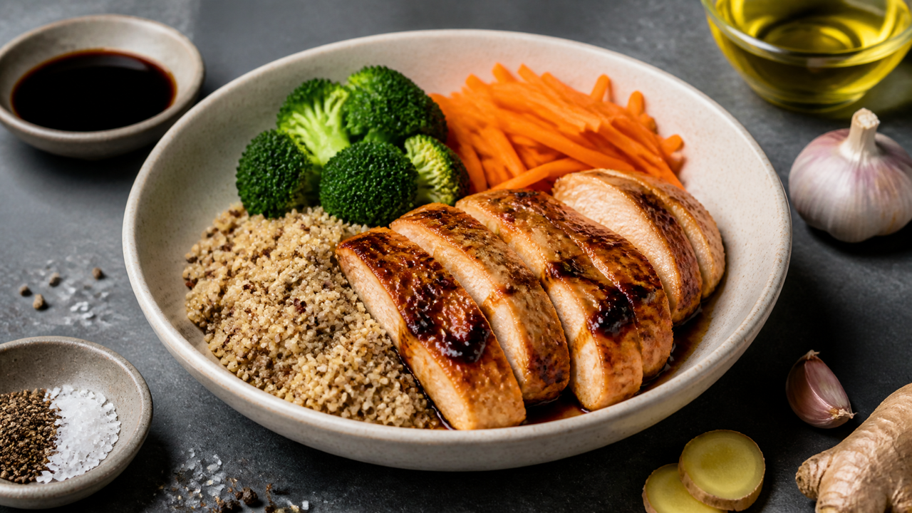 Hühnchen mit Sojasauce und Quinoa Schüssel