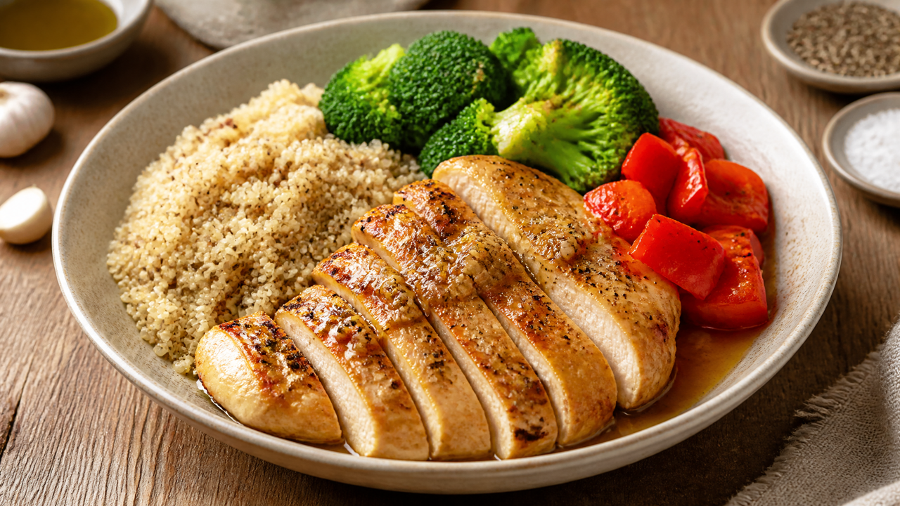Sauce-Hühnchen und Quinoa-Schale