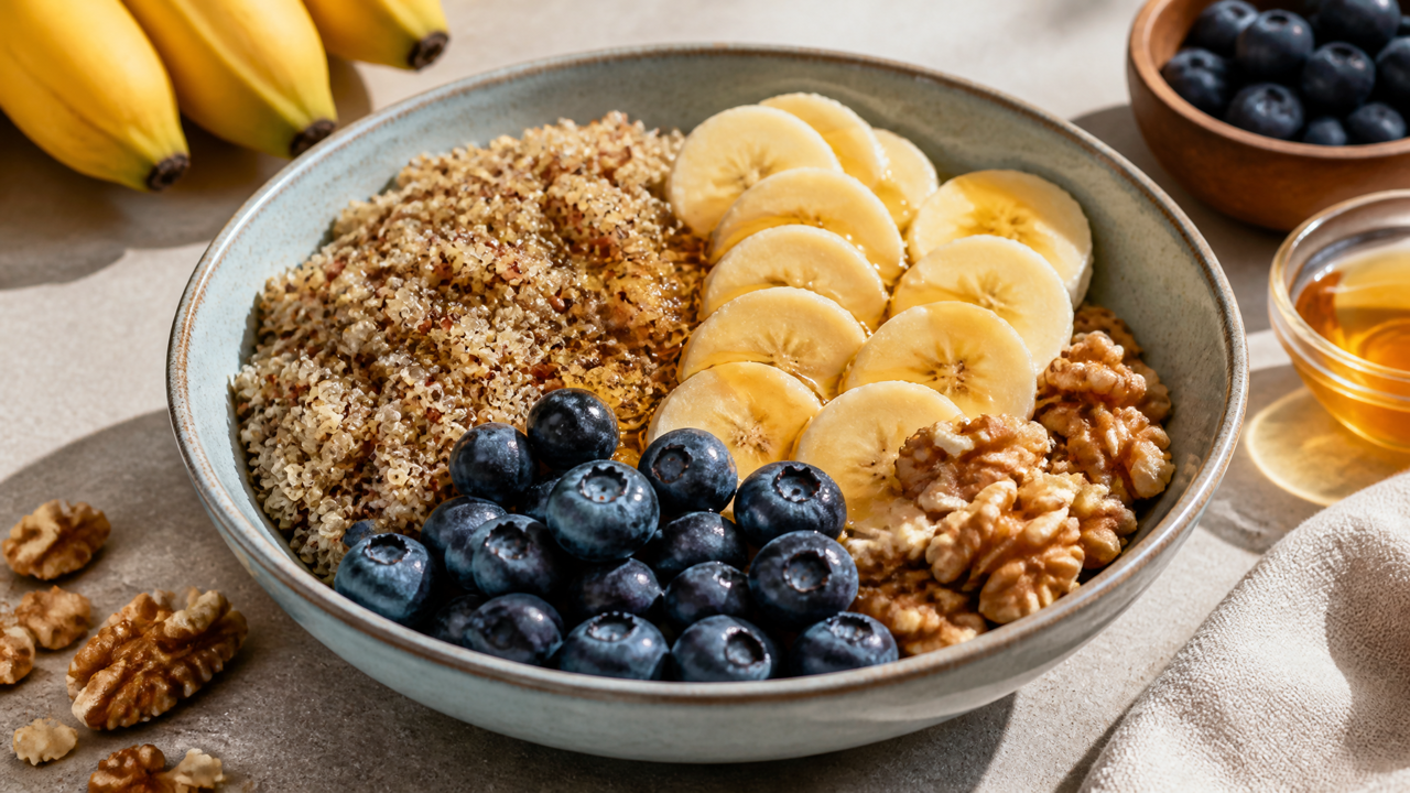 Energiegebende Quinoa und Obst Mischung