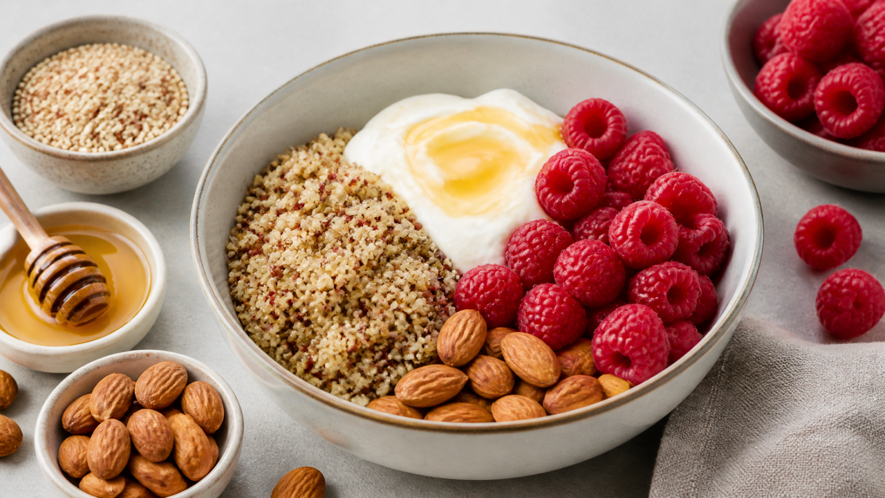 Hoher Protein Quinoa und Joghurt Mix