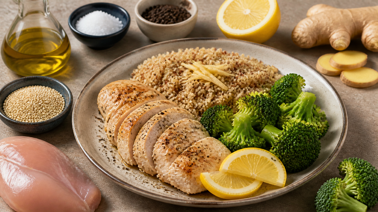 Zitronen-Ingwer-Hähnchen und Quinoa-Mischung