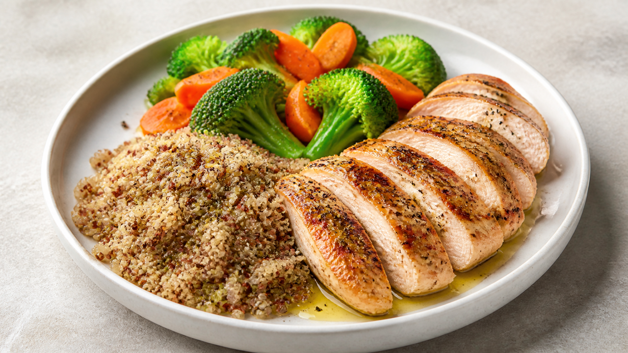 Quinoa mit Würzigem Hähnchen Teller