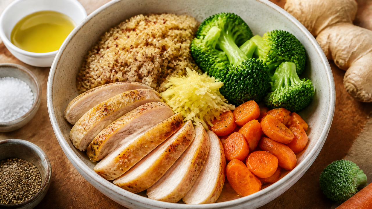 Ingwer-Hühnchen-Quinoa-Bowl