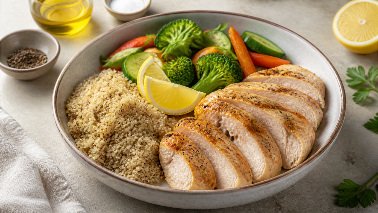 Zitrusmarinierte Hähnchen- und Quinoa-Schüssel
