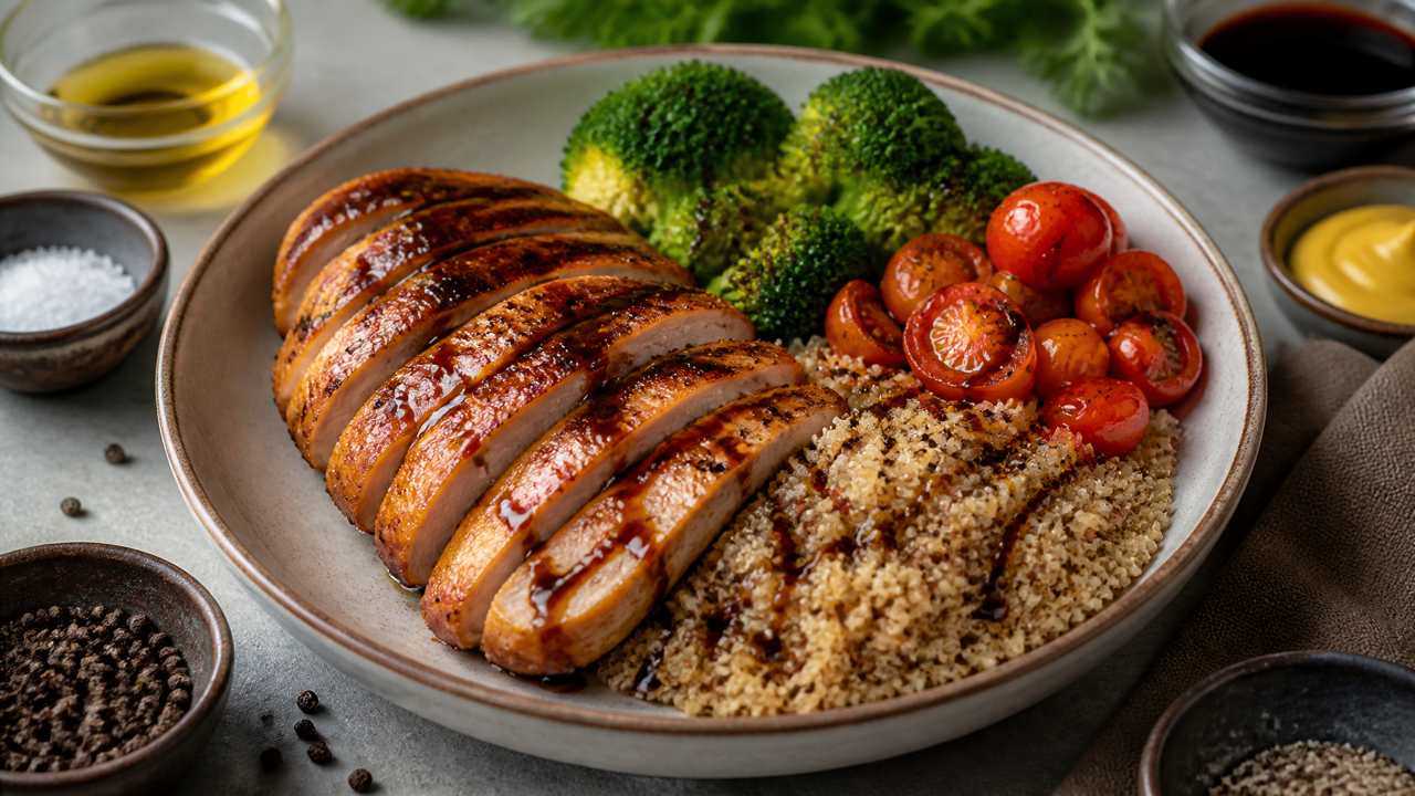 Hühnchen-Quinoa-Bowl mit Senf und Balsamico