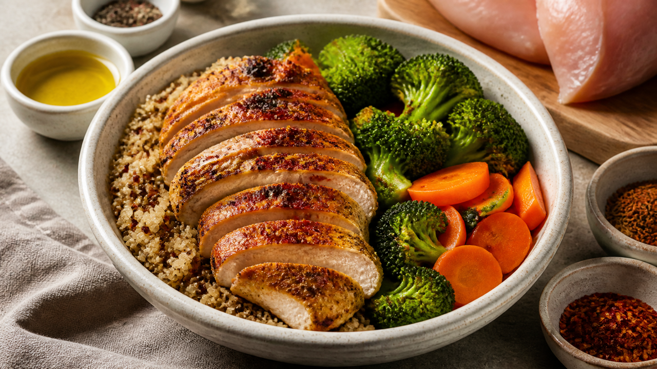 Würzige Hähnchen-Quinoa-Schüssel