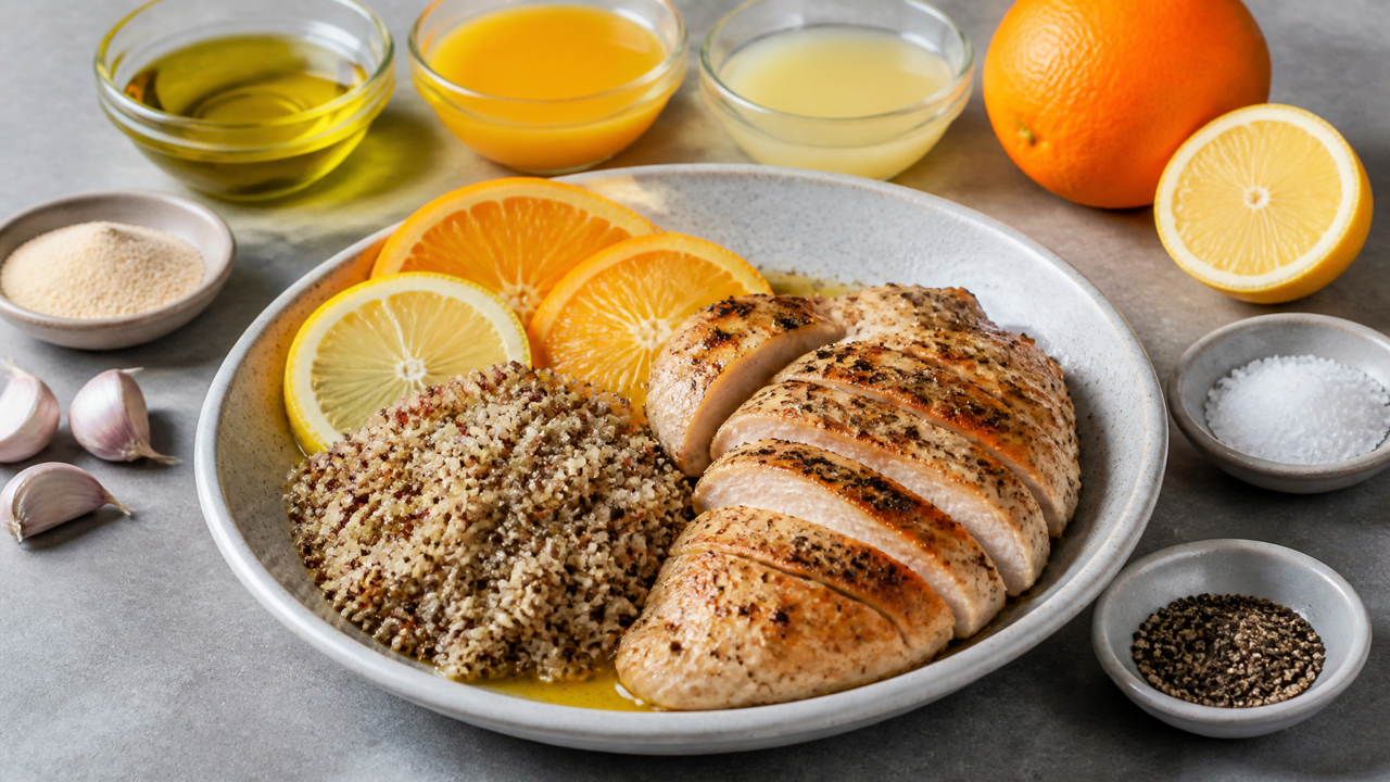 Zitrus-Hühnchen-Quinoa-Schüssel