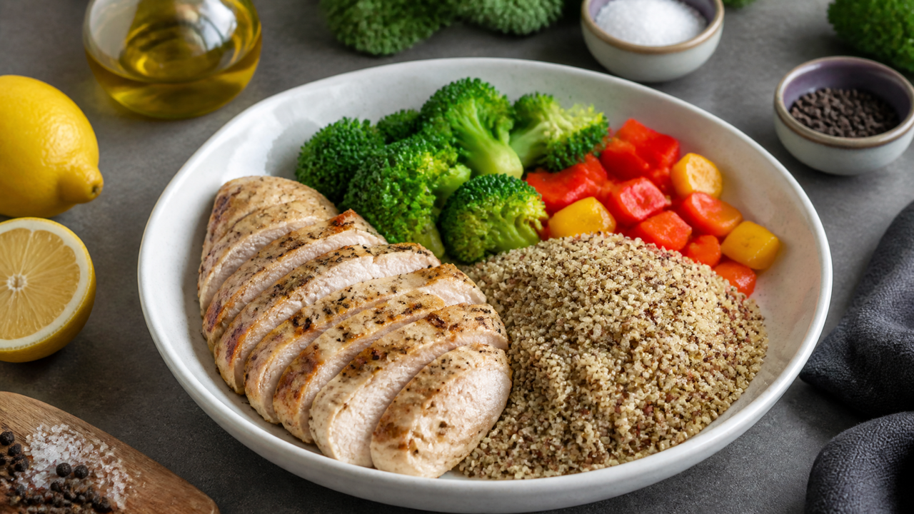 Vollkorn-Hühnchen-Quinoa-Schüssel