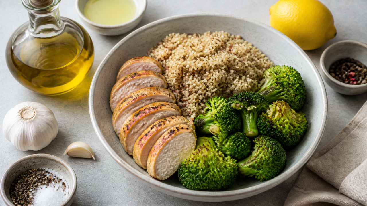 Knoblauch-Hühnchen-Quinoa-Schüssel