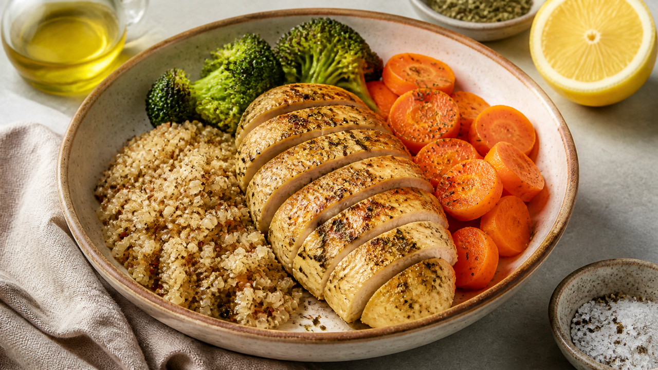 Zitronenkräuter Hähnchen Quinoa Schale