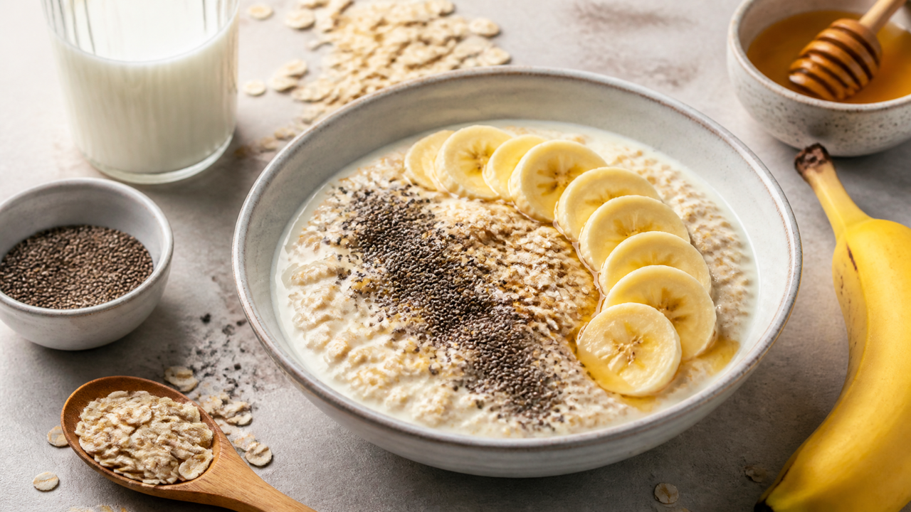 Haferbrei mit Chia-Samen und Banane