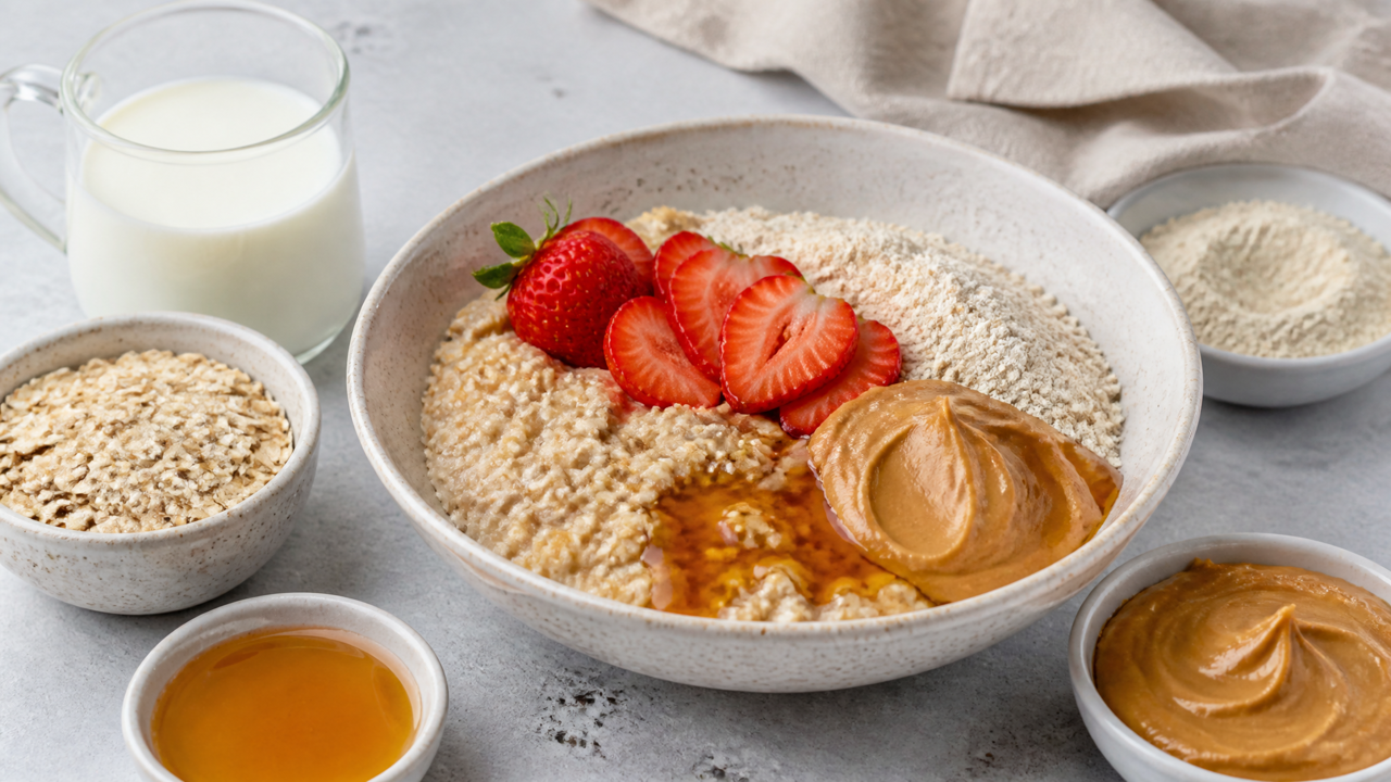Proteinreicher Haferbrei mit Erdnussbutter